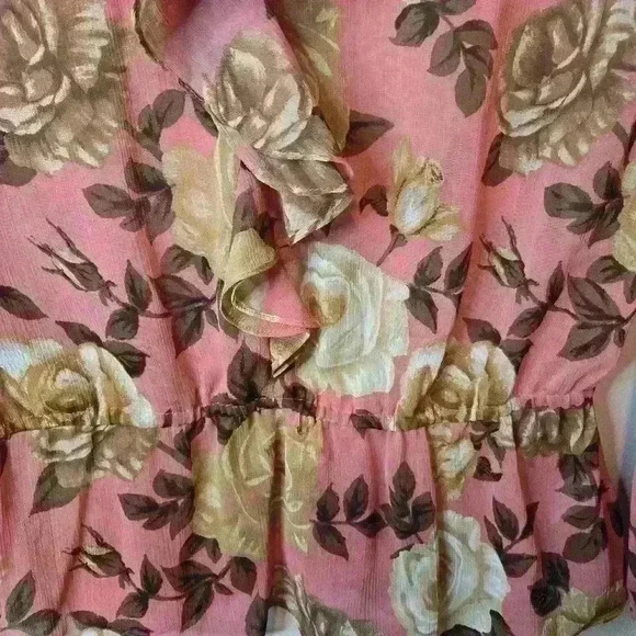 Charter Club Sheer Pink Floral Peplum Peasant Top Sz M Feminine Cottagecore - Picture 4 of 7